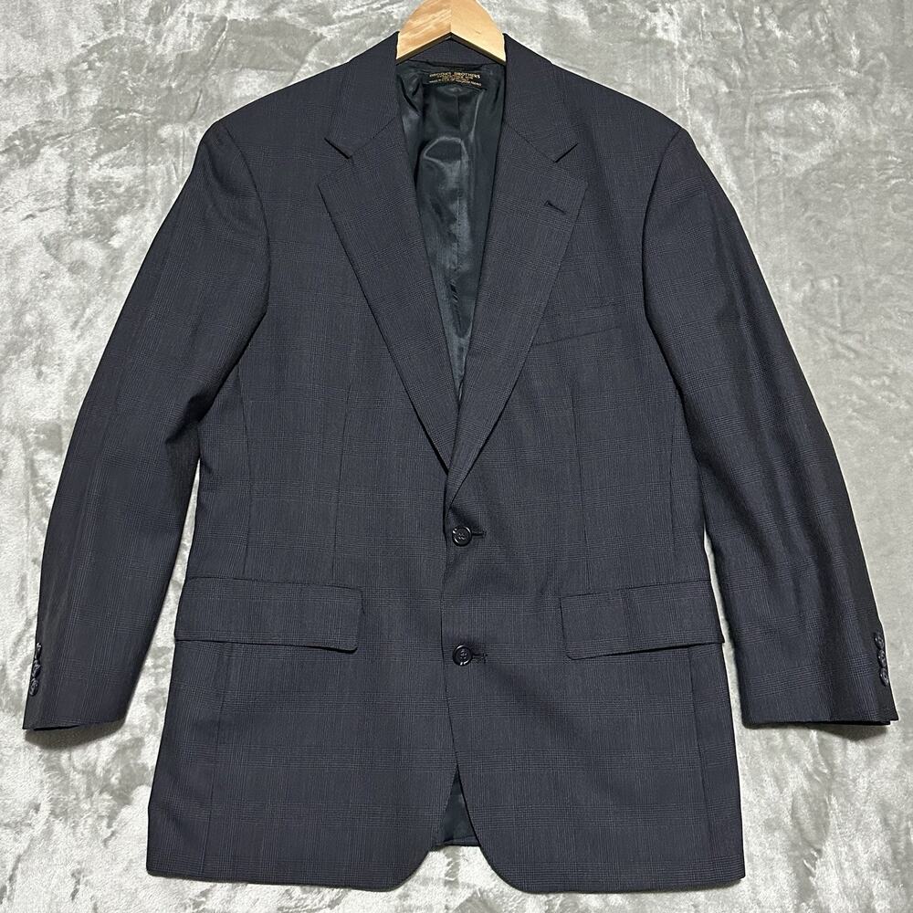 Vintage Brooks Brothers Blazer Mens 41R Blue Sport Coat Wool‎ Glen Plaid 80s EUC